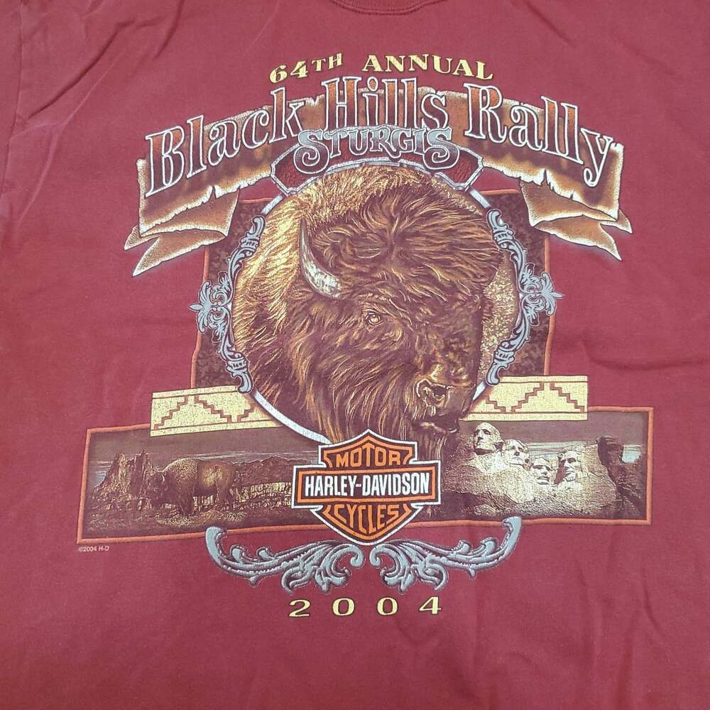 Harley Davidson T Shirt Sturgis Black Hills Rally Men's Large 2004 Buffalo Red - Picture 2 of 6